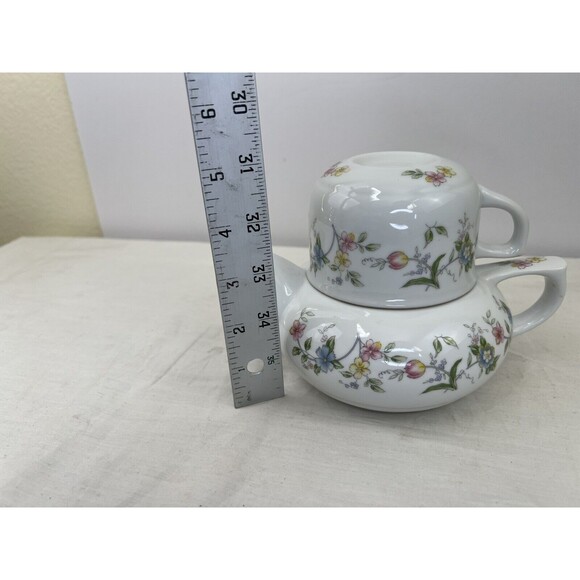 Vintage Andrea by‎ Sadek 3 pc Porcelain Teapot & Tea Cup Floral Made In Japan - Picture 8 of 9